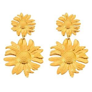 18K Gold Plated Women's Sunflower Pierced Earrings Dangling Bold Floral Chic